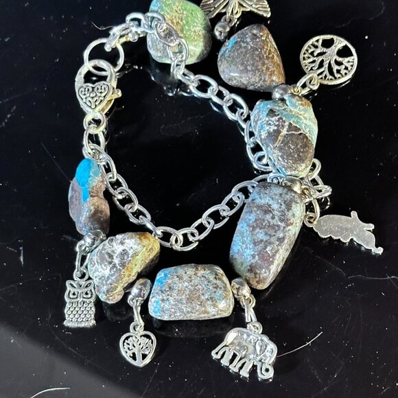 Crescent Valley Turquoise Nugget Bracelet Natural Tree of Life Elephant Owl - Picture 3 of 8